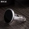 Anillos de boda BOCAI Estilo simple Real S925 Anillo de hombre de plata Negro Plano redondo Accesorios de joyería de moda sólida 231214