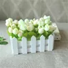 Decorative Flowers Artificial Flower Arrangement Wooden Pot Fence Plant Basket Container Planter Home Garden Wedding Decoration