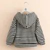 Jackets 2023 Casual Spring Autumn 2 3 4 6 8 10 12 Years Long Sleeve Children White Black Striped Hooded Zipper Jacket For Kids Baby Girl