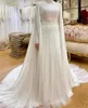 Élégante ligne longue robes de mariée musulmanes pour la mariée col haut en mousseline de soie Abaya Robe manches longues Hijab robe de mariée islamique avec Cape 2024