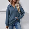 Kvinnors hoodies Kvinnor Topp Solid Polo Collar Retro Långärmad damer Lossa enkel trend Lapel Sweatshirt Autumn Winter Casual Tee Shirts