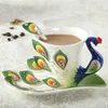 Nowy projekt Peacock Coffee Cup Ceramiczne Kubki Kubki Kości Chiny 3D Enomel Porcelanowa filiżanka z spodkiem i łyżką herbaty kawy262o