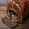 Duffel Påsar Retro Male Carry-on Bag Europe och America Crazy Horse Leather Travel Bag Layer Cowhide stor kapacitet Enkel axelväska 231214