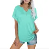 Kvinnor tshirts kort ärm skjorta mode fast färg vneck skjortor avslappnade tröjor topp lösa lapptäcke tees kläder 9 färg wmq1300 zz