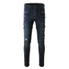 Mens Jeans Designer Skinny Rip Denim Biker Hip Hop Dark Blue Distress 2022 Fashion Relaxed Fit Regular Slim Straight Leg Stretchy Trendy Zip