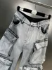 Fashion Gradient Meerdere zakken Design jeans dames single button hoge taille denim broek 2023 herfst vrouw newzln231201