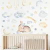 Pegatinas de pared con dibujos de ciervos durmiendo en la nube para habitación de niños, dormitorio, guardería, decoración del hogar, calcomanías de pared