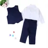 Kostymer sommar baby pojkar mode bomull långärmad tie tshirts västbyxor 3 pcssets gentleman barn barn kostymer 231213