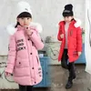 Jaqueta infantil para baixo casaco para meninas casaco de inverno sobretudo gola de pele quente jaqueta de algodão crianças roupas menina com capuz longo outerwear 14y 231214