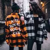 Damenblusen Hemden Neue soziale Club Kirschblütenplaidpaar Langarm Hemdjacke für Männer und Frauen Bluse Frauen Tops Plaid Cotton YQ231214