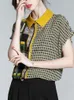 Women's Blouses Shirts EVNISI Yellow Printed Vintage Silk Shirt Women Summer 2022 New Top Loose Chiffon Plaid Pullover Blouse Casual Holiday Blouse YQ231214