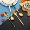 Coffee Scoops 1PC Stainless Steel Spoon Long Handle Teaspoon Ice Cream Dessert Snack Spoons Imitation Ceramic Kitchen Tools