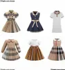 Girls Dress Baby Kids Lapel College Short Sleeve Pleated Shirt Skirt Children Casual Clothing Kids Clothes