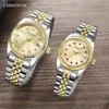 Andra klockor Chronos Men Luxury Watch Gold Waterproof Rostly Steel Armband Kalender Wrist Male Two Tone Business Clock 231214