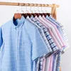 Camisas de vestido masculinas verão casual manga curta 100 algodão fino oxford camisa único remendo bolso padrão botão xadrez listrado 231213