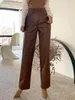 Pantalon femme Version étroite en cuir à jambes larges femme 2023 automne hiver rétro taille haute lâche tombant Pu décontracté