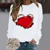 Dameshoodies Modieuze ronde hals Casual Valentijnsdag Liefdesprint Lange trechtersweatshirts voor dames Drop-shoulder trui