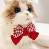 Dog Apparel Pearl Pet Necklace Red Plaid Christmas Cat Collar Accessories Bow Tie Neck Scarf Ring Neckchain Puppy