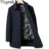 Męskie mieszanki wełny Tcyeek 100% wełniane płaszcze dwustronne dla mężczyzn Zimowe ubranie zagęszczona ciepła gęś w połowie męskiej płaszcza S-8xl 231213
