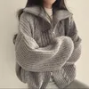 Magliette da donna Sud Corea Chic autunno e inverno maglione invernale con vento pigro a doppia testa con cerniera lunga manica lunga cardigan cappotto a maglia