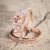 Anillos de boda Anillo cuadrado femenino Conjunto de lujo Rose Gold Filled Crystal Zircon Band Promesa Compromiso para las mujeres Joyería Gifts274J