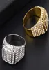 Anel de cristal quadrado hip hop com brilho, cor dourada, anéis de casamento de aço inoxidável para homens, joias, tamanho americano 6101547765