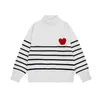 Amis Sweater Unisex Luxury Paris Designer Striped Round Neck Turtleneck Jumper France Fashion Men S A Letter Red Heart Printed Casual Cotton Hoodie Women Pull