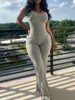 Kobiety Jumpsuits Rompers LW wydrukowane solidne kolory kombinezon kombinezonu Kobiety za okrągłe szyję Slevela Moda Podstawowe swobodne stroje 231213