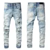 Hommes Designer Jeans Denim Skinny Rock Slim Biker Moto Hip Hop Jambe Droite Patch Bleu Clair Vintage Détresse Stretch pour Homme Ripped Pant Lon