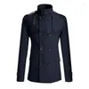 Men's Jackets Long Double-Brewed Slim-Fit Tweed Double-Breasted Woolen Coat