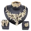 Women Girl Wedding Accessories African Beads Jewelry Set Costume Gold Color Crystal Necklace Bangle Ring Earring Jewelry Sets2185