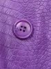 Trenchs de Femmes Lautaro Automne Surdimensionné Brillant Violet Motif Faux Cuir Blazer Femmes À Manches Longues Double Boutonnage Y2K Veste Mode 231213