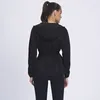 Camicie attive Yoga Giacca con cappuccio autunno e inverno Sport Fitness Cravatta in vita slim fit da donna ad asciugatura rapida Cappotto nero