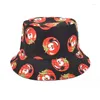 Berets Summer Fashion Vegetable Printing Bucket Hat Women Double Side Cotton Reversible Sun Protection Cap Female Panama Fisherman Hats