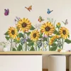 aquarel zonnebloemen planten vlinder muurstickers voor woonkamer tv achtergrond decoratieve stickers muurstickers muurschilderingen decor