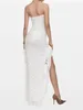 Casual jurken Zonnige strapless sexy pure kant voor dames witte gotische mode ruches rand onregelmatige zoom splitjurk doorzichtig gewaad