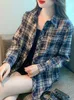 Koszulki damskie Bluzki Kobiety Kobiety z długich rękawów Nowy przylot 2023 Autumn Korean Style Vintage Plaid Wzór luźne żeńskie bluzki W1344 YQ231214