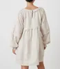 australian designer Dress Grey linen loose fit embroidered patchwork mini dress