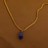 Hänghalsband naturliga läkning Reiki lapis lazuli halsband för kvinnor män med 18 k guldpläterad rostfritt stål fiskkedja kedja