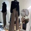 Дизайнерские женские брюки Diamond Vintage Leather Pants Осень и зима с высокой талией Прямые стройные мотоциклетные брюки для отдыха из искусственной кожи с широкими штанинами v62B #