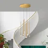 2024 Éclairage de lustre moderne pour escalier salon salle à manger lampe à suspension industrielle Loft Villa lampe à suspension en or noir longue Downlight indoorlight