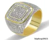 Hiphop CZ Diamond Rings för mäns fulla diamantkvadrat guldpläterad juvelriy6026336