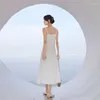 캐주얼 드레스 여름 흰색 새틴 미디 스트랩 드레스 여자 2023 결혼식 손님 신부 들러리 생일 무도회를위한 긴 우아한 슬림 형식 슬립