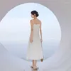 Casual Dresses Summer White Satin Midi Strap Dress Women 2023 Long Elegant Slim Formal Slip for Wedding Guest Bridesmaid Birthday Prom