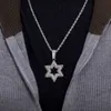 Moda hip hop jóias para homens cristal congelado estrela de david símbolo pingente cheio diamante estrela colar ornamento colar