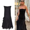 Abiti sexy urbani TRAF Donna senza spalline Abito midi Nero con volant senza maniche Moda irregolare Elegante senza schienale Abito lungo da festa Abiti 231213