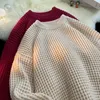 Mens Sweaters Korean Solid Color Baggy Sweater Knitting Pullovers Crew Neck Pullover Women Harajuku Knitwear Christmas Red Knitted 231214