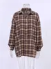 Women's Blouses Shirts Mnealways18 Vintage Plaid Shirts Women Loose Gingham Female Blouse Autumn 2023 Button Top Shacket Oversized Long Shirts Ladies YQ231214