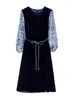 Casual Dresses Autumn Winter Elegant and Pretty Women's Dress Black Velvet Patchowrk Floral 2023 Korean Bodycon Bandage