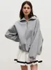 Hoodies للسيدات RDMQ 2023 نساء Zip Up بولو رقبة كبيرة الحجم من النوع الثني قميص عارضات هاراجوكو صلبة سترات طويلة الأكمام معاطف كبيرة